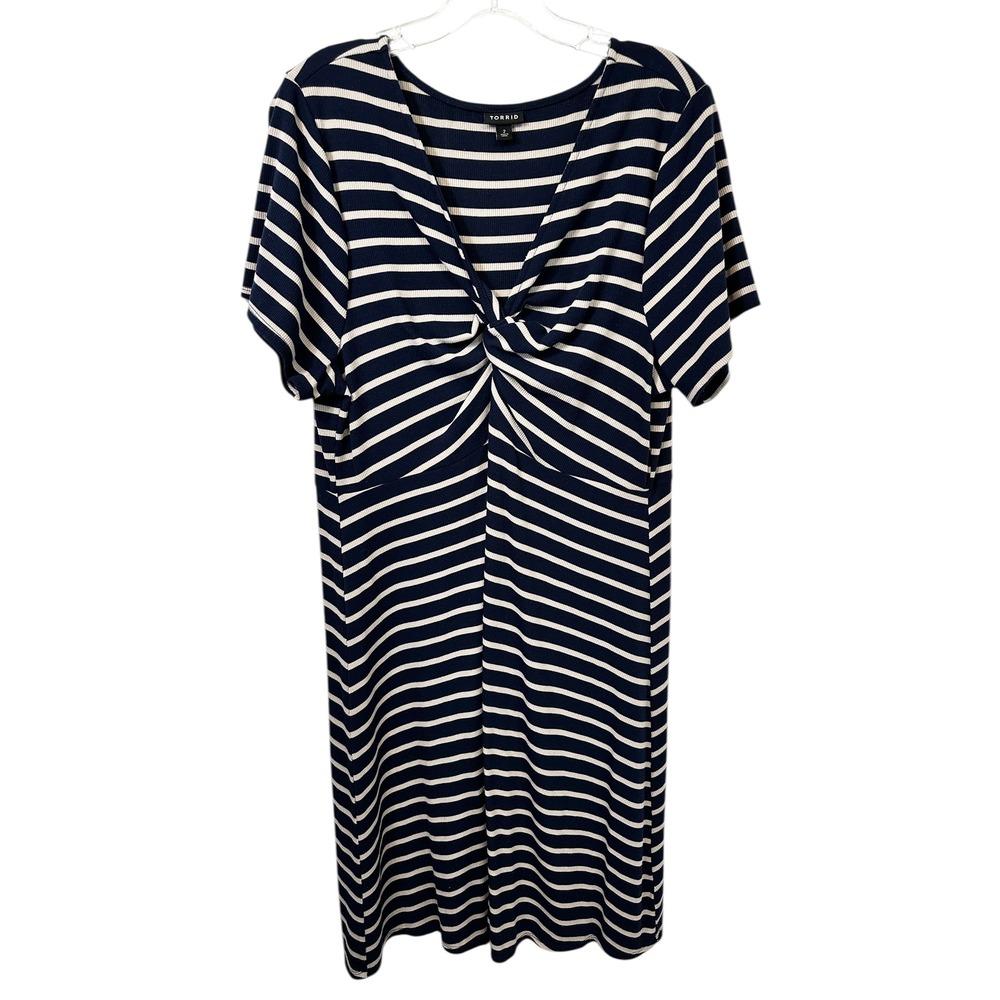 Torrid Plus Size‎ 2X Dress Navy White Striped Twist Short Sleeve Nautical 1792